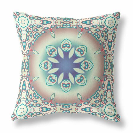 HOMEROOTS 26 in. Beige Mauve & Blue Jewel Indoor & Outdoor Zippered Throw Pillow 410938